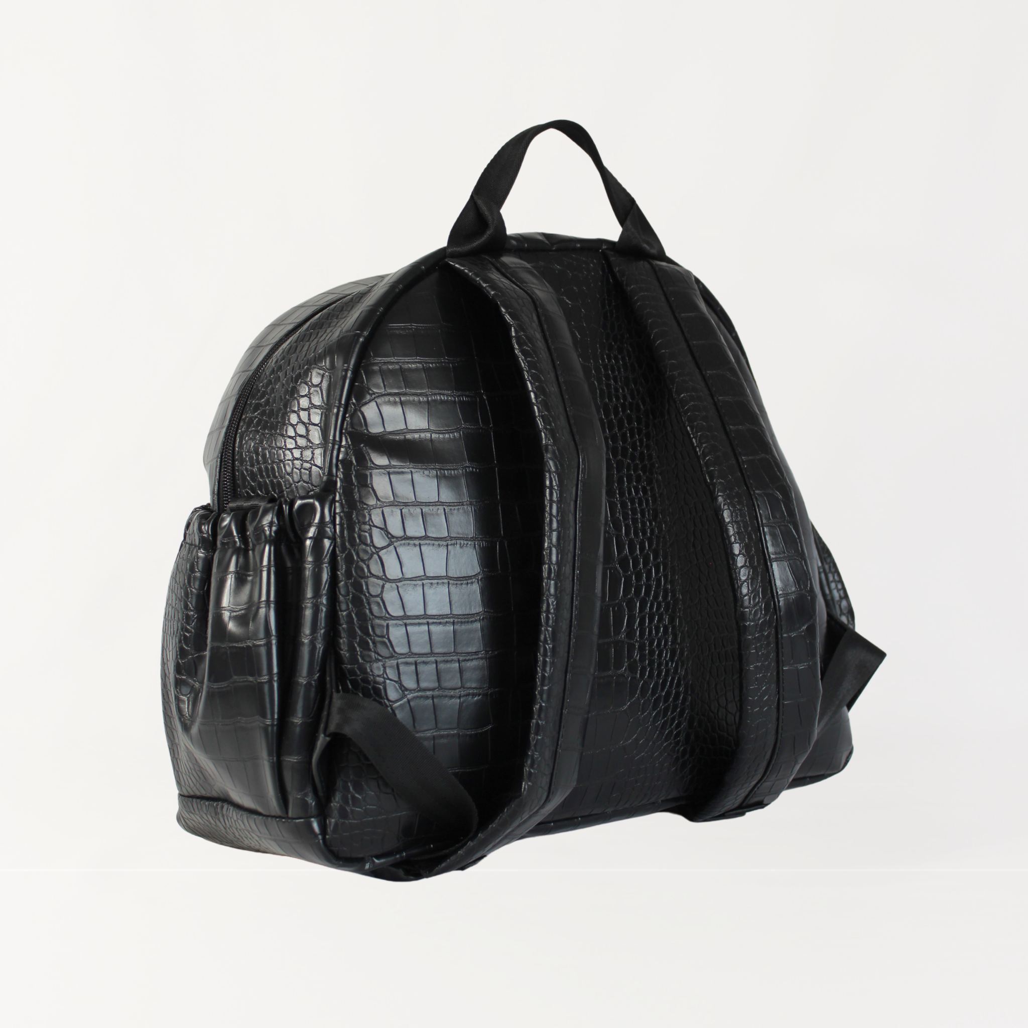Remmii Emerson Nappy Backpack in Black Croc, Back Angle View