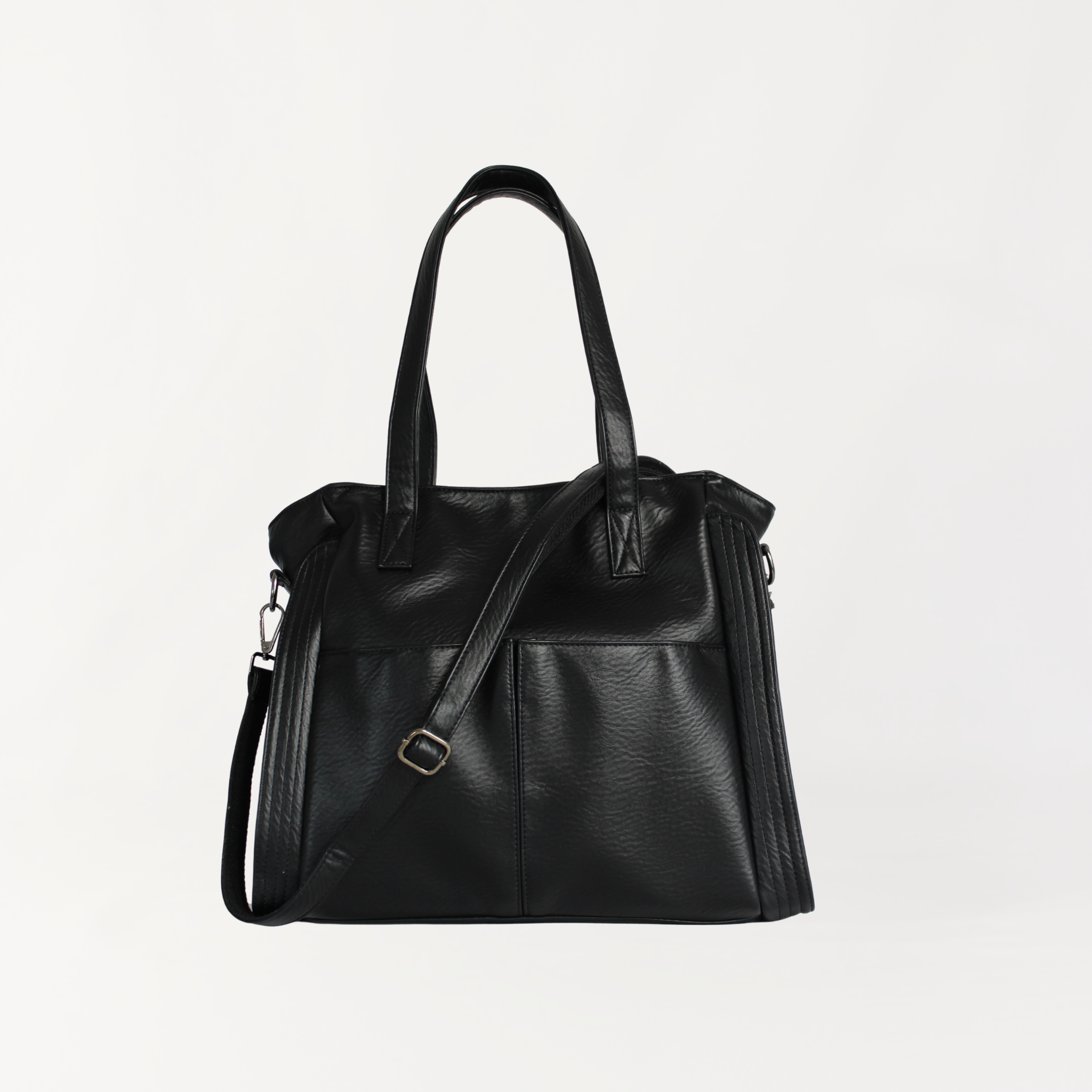 Remmii Harper Baby Tote in Black, Front View Showing Shoulder Strap