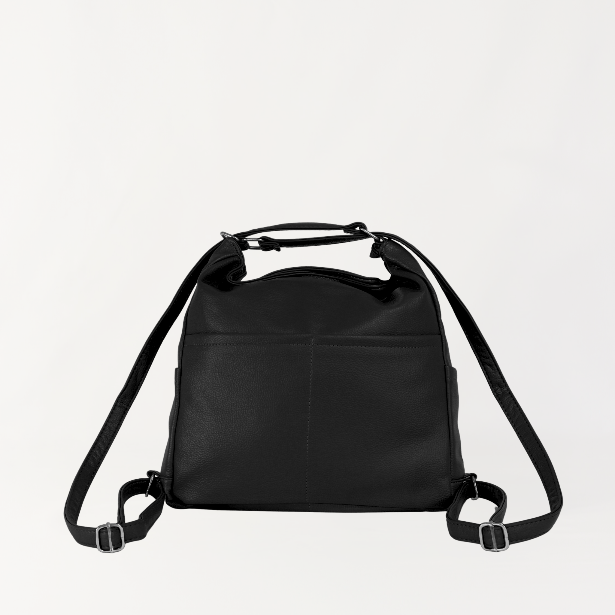 Remmii Harper Baby Tote in Black, Front View With Backpack Straps
