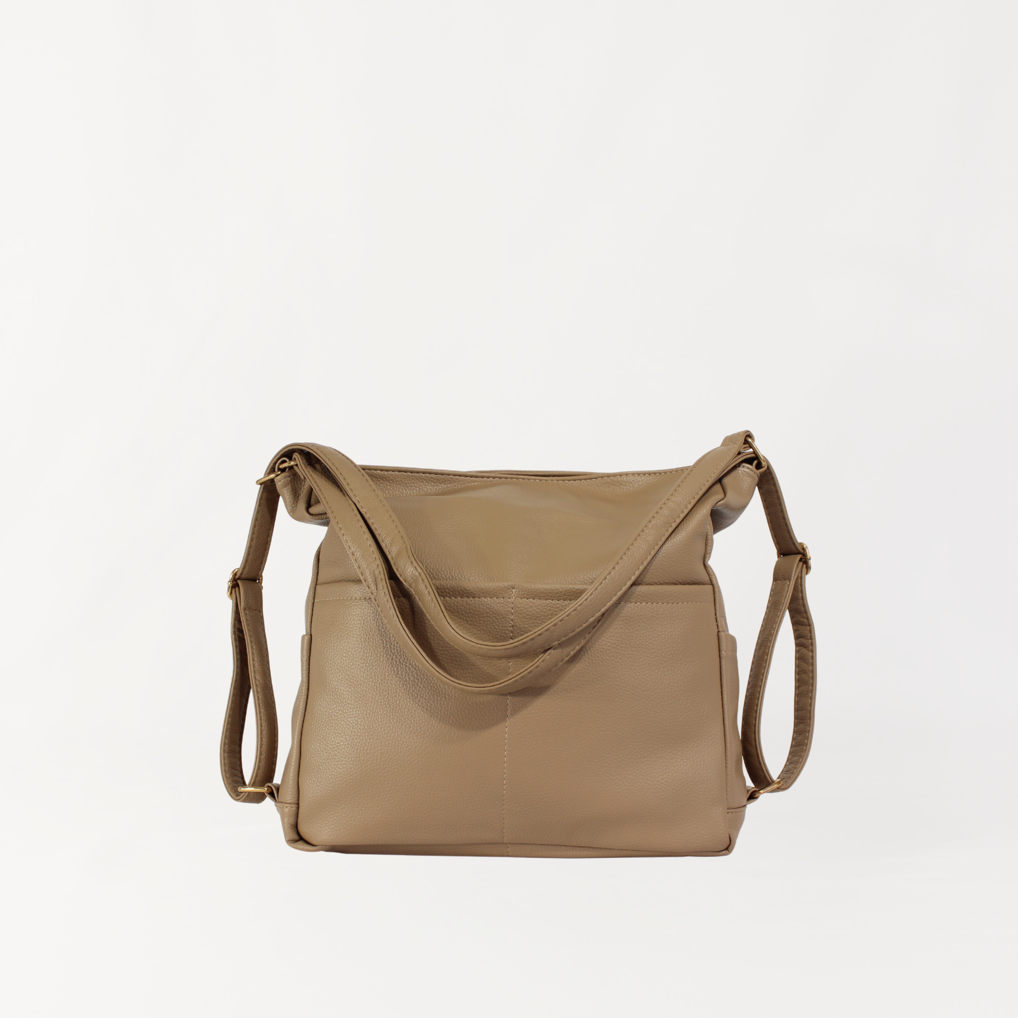 Remmii Harper Baby Tote in Tan, Front View With Straps in Front