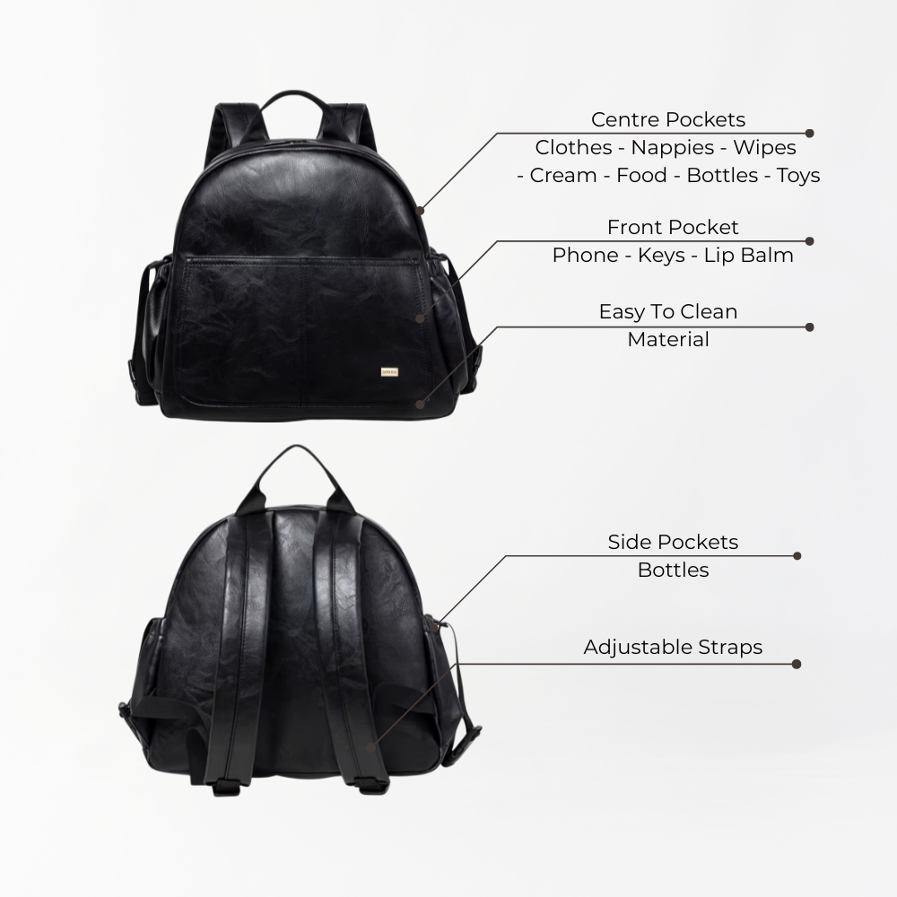Remmii Emerson Nappy Backpack in Black, features view