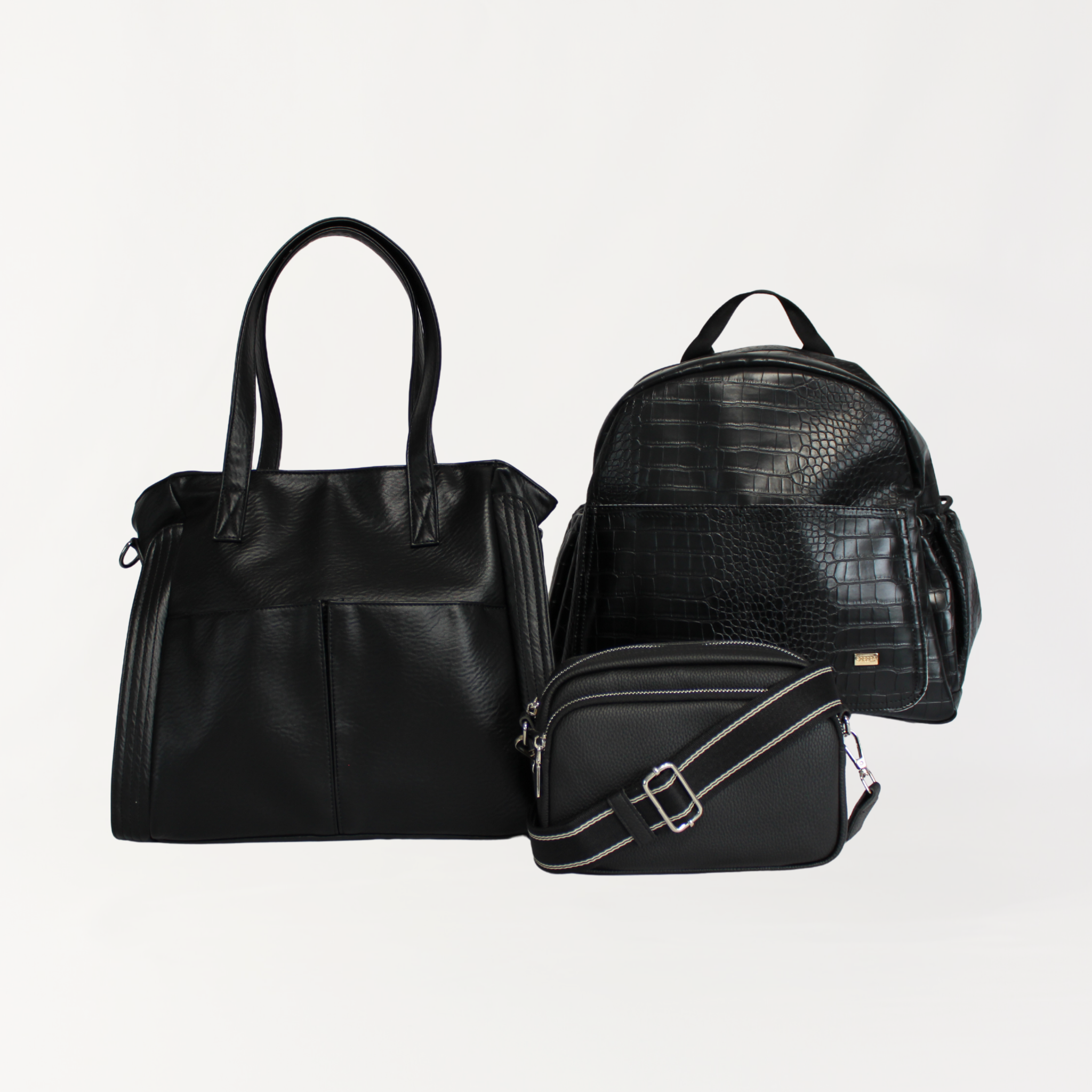 Remmii Nappy Bags in Black, Angle View, Showing All Styles