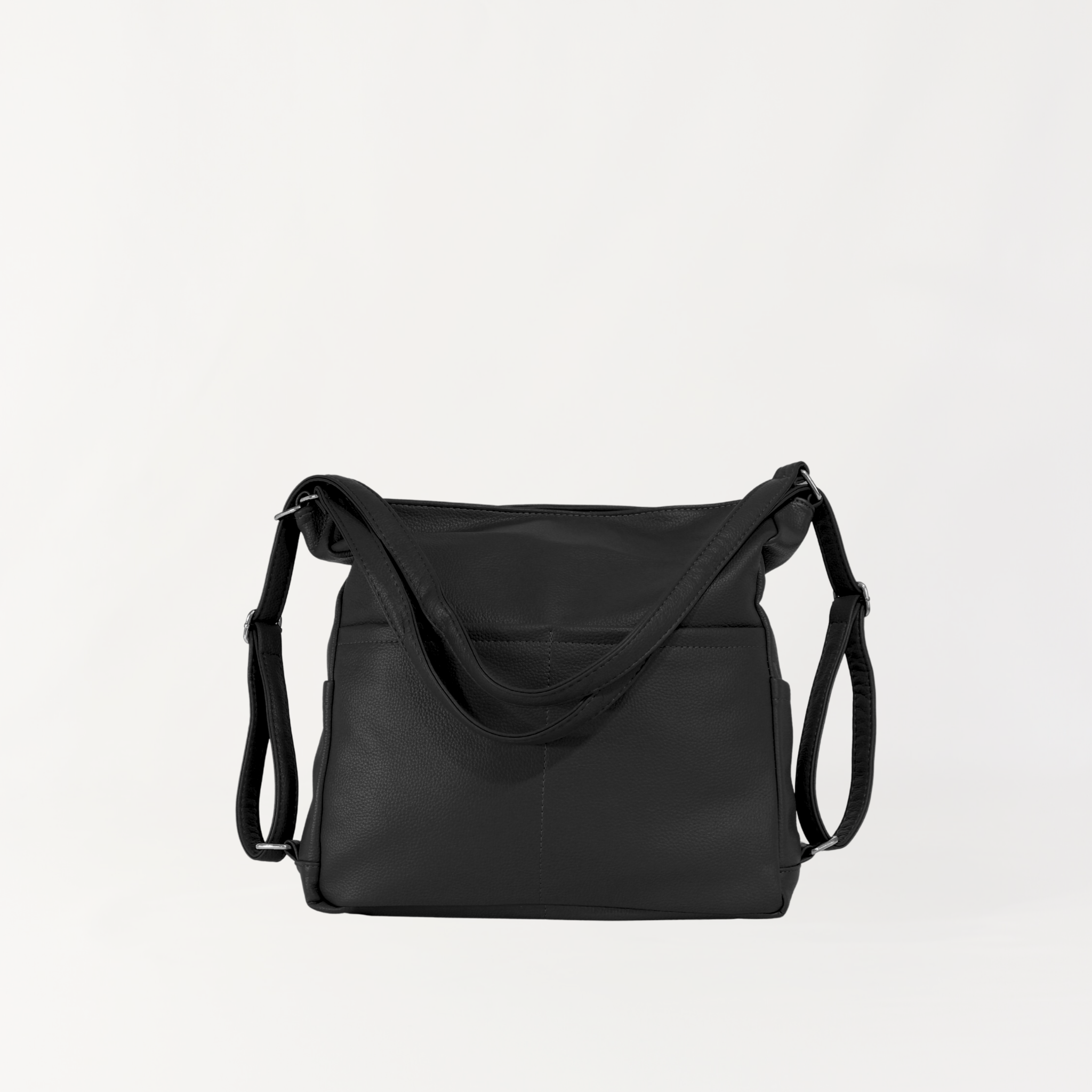 Remmii Harper Baby Tote in Black, Front View With Straps