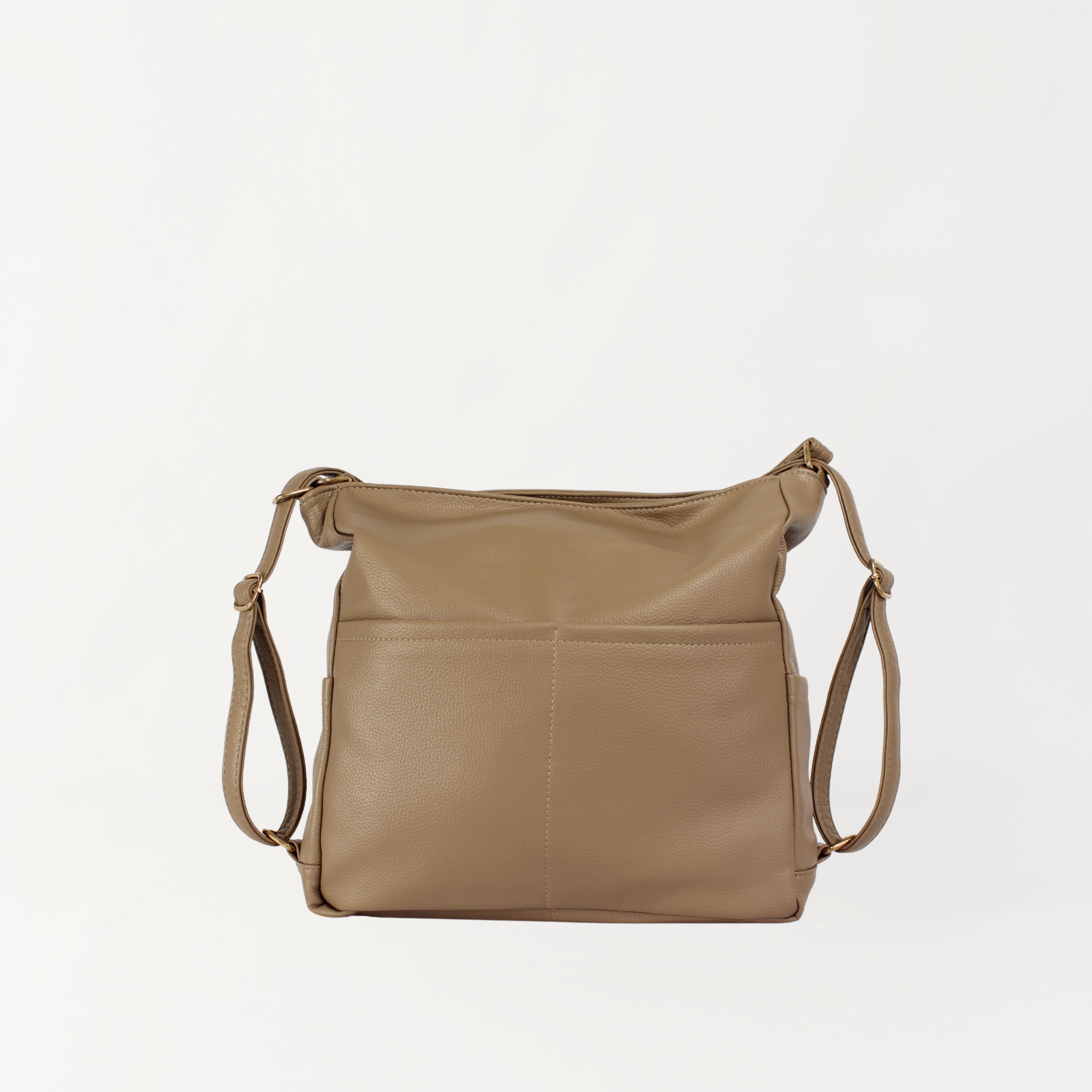 Remmii Harper Baby Tote in Tan, Front View With Straps