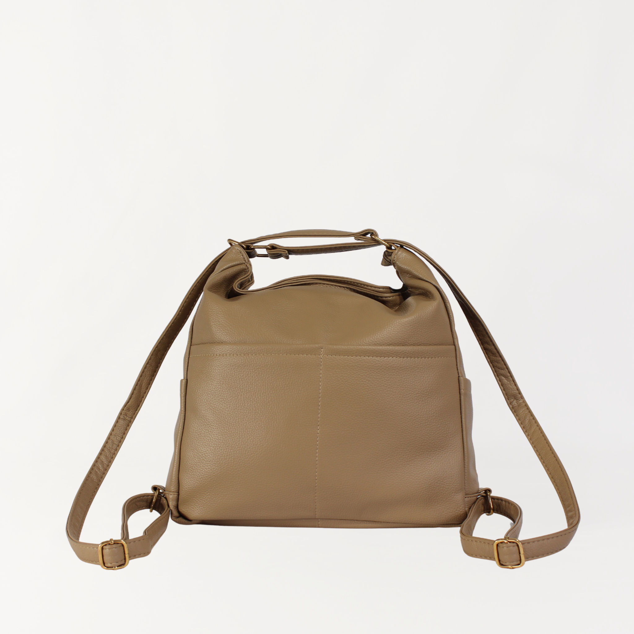 Remmii Harper Baby Tote in Tan, Front View With Backpack Straps