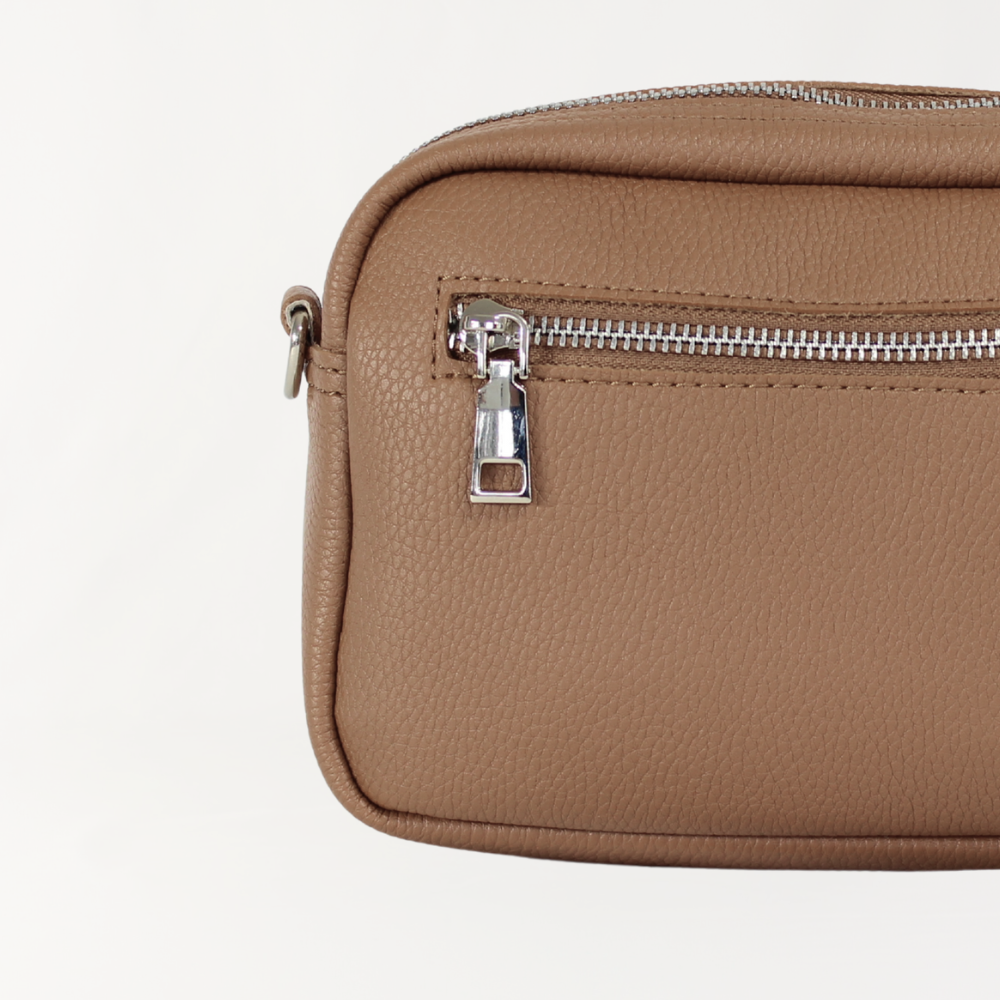 Remmii Riley Crossbody Baby Bag in Almond, Back View Close Up