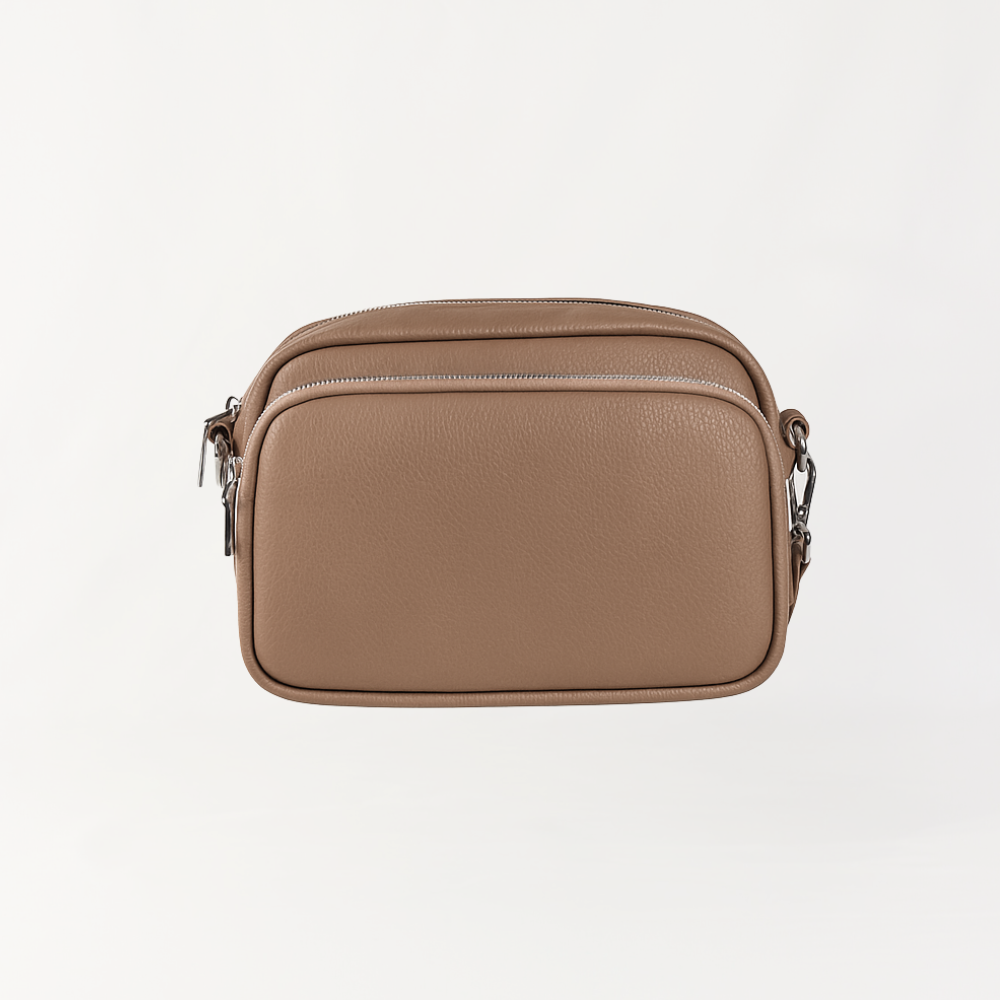Remmii Riley Crossbody Baby Bag in Almond, Front View