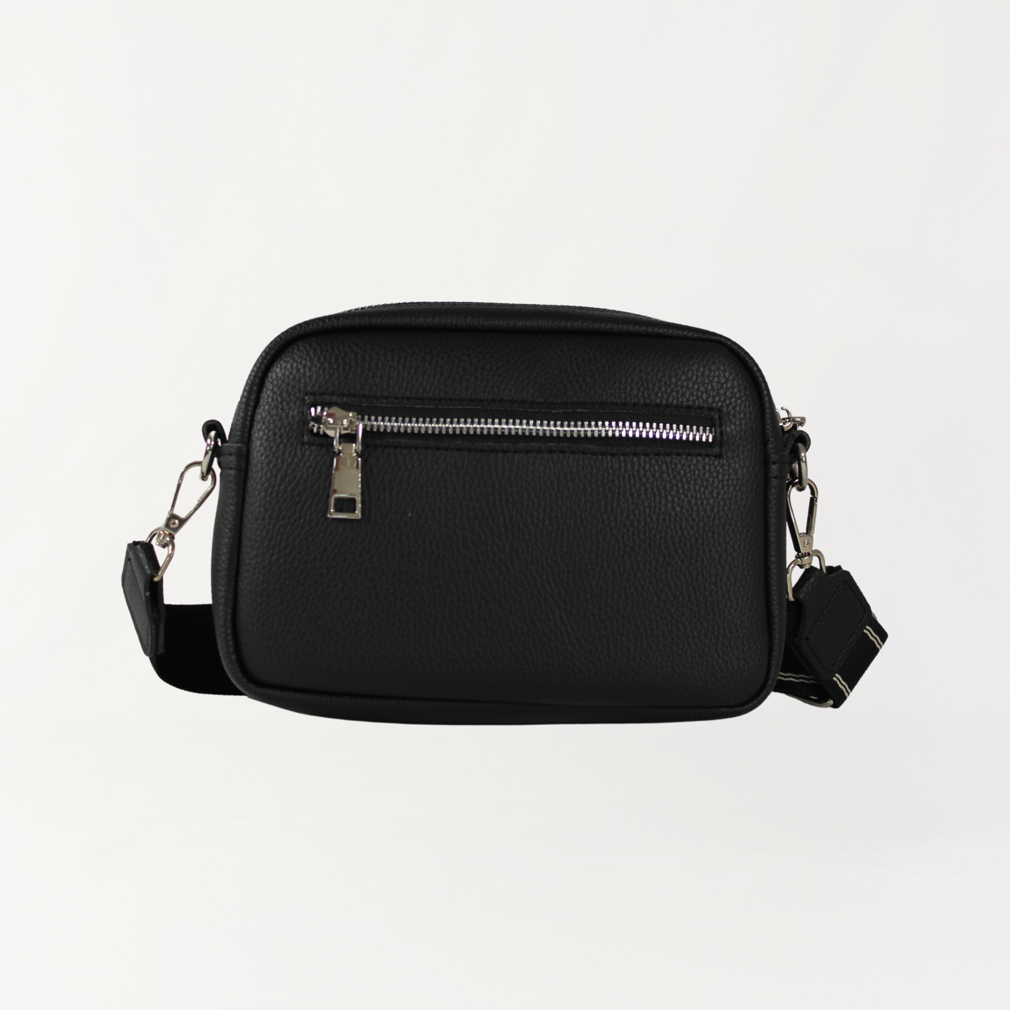 Remmii Riley Crossbody Baby Bag in Black, Back View With Strap