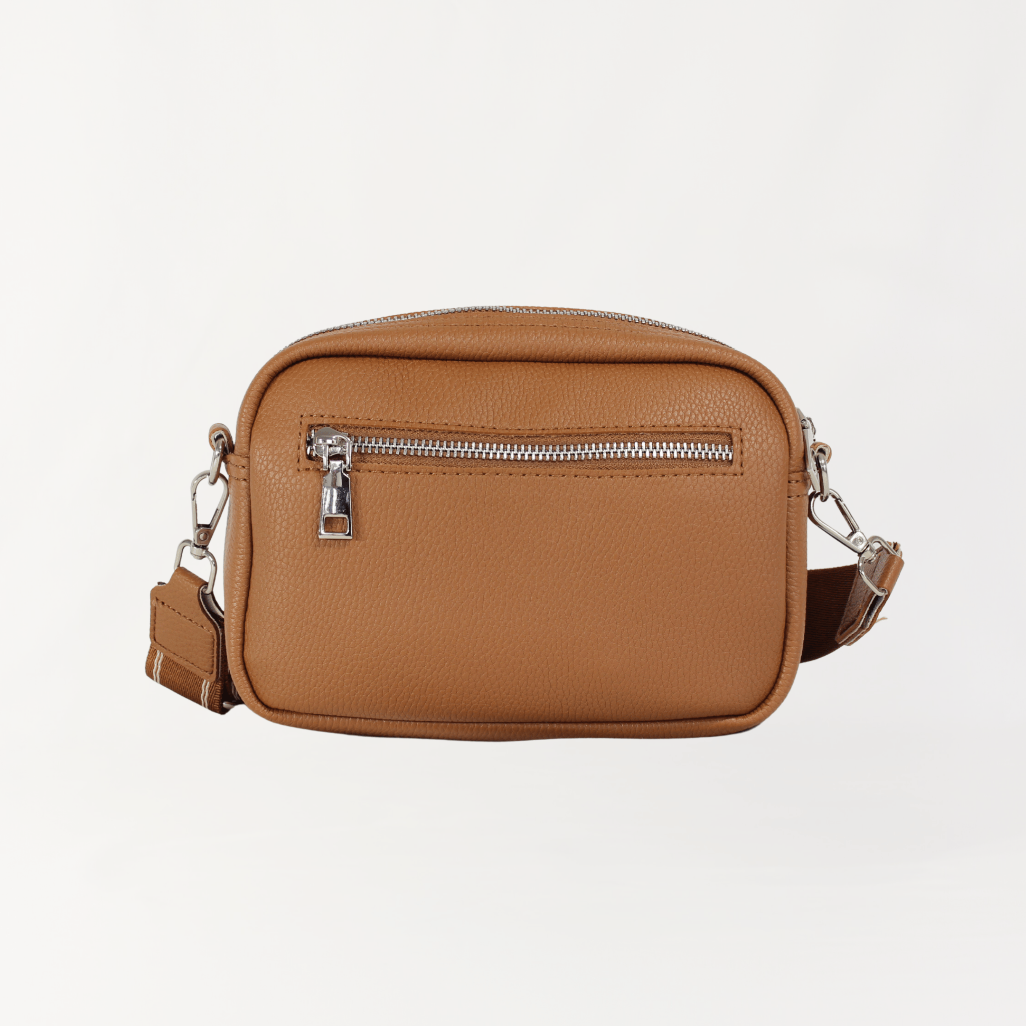Remmii Riley Crossbody Baby Bag in Caramel, Back View With Strap